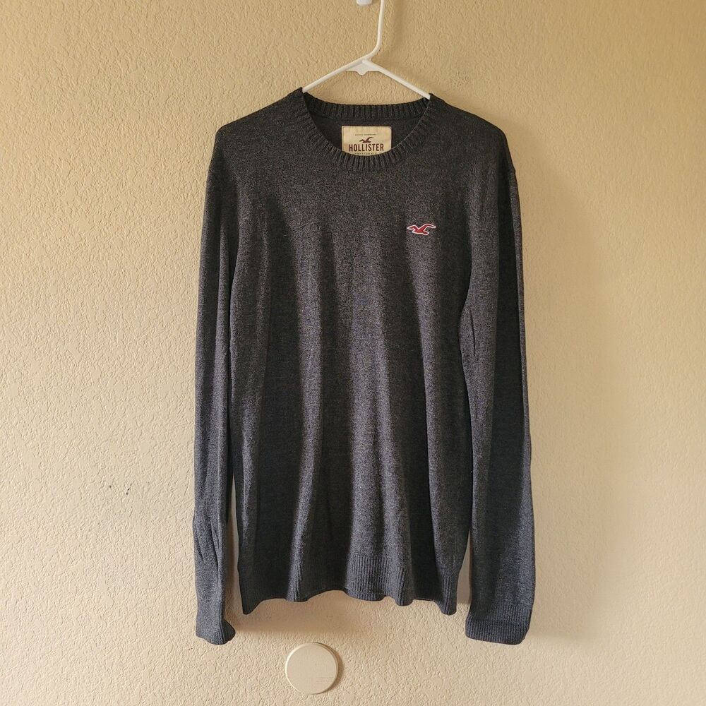 Hollister Sweater Mens Large Gray Knit Pullover Ribbed Y2k Retro Coastal Casual